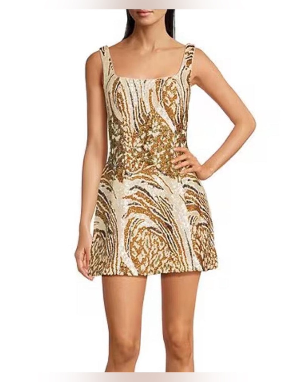 Dillards
Marchesa Hollis Square Neck Printed Sequin Mini Dress Size: 10